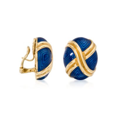 C. 1970 Vintage Enamel Cabochon Earrings In 18kt Yellow Gold &mdash; Alt Image 2