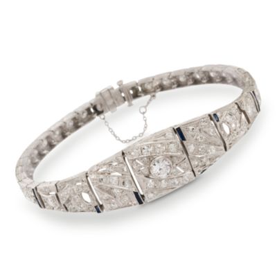 C. 1960 Vintage 3.60 ct. t.w. Diamond Bracelet With Faux Sapphire In Platinum. 7" &mdash; Alt Image 1