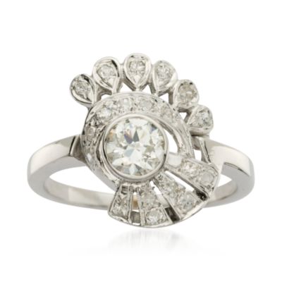 C. 1950 Vintage 1.18 ct. t.w. Diamond Assymetrical Ring in 14kt White Gold. Size 10.25 &mdash; Alt Image 1
