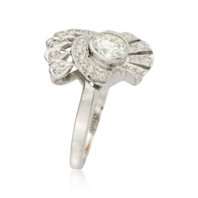C. 1950 Vintage 1.18 ct. t.w. Diamond Assymetrical Ring in 14kt White Gold. Size 10.25 &mdash; Alt Image 2