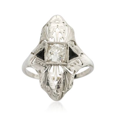 C. 1935 Vintage .60 Carat Diamond and Black Onyx Dinner Ring In 18kt White Gold. Size 7.25 &mdash; Alt Image 1