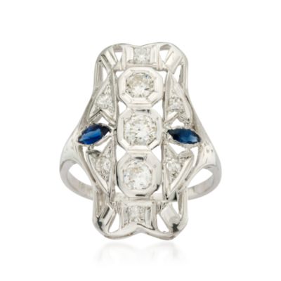 C. 1950 Vintage .50 ct. t.w. Diamond and Faux Sapphire Ring In 18kt White Gold. Size 5.75 &mdash; Alt Image 1
