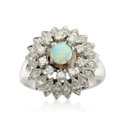 C. 1950 Vintage .70 ct. t.w. Diamond Dome Ring With Opal In 14kt White Gold. Size 7.5 &mdash; Alt Image 1