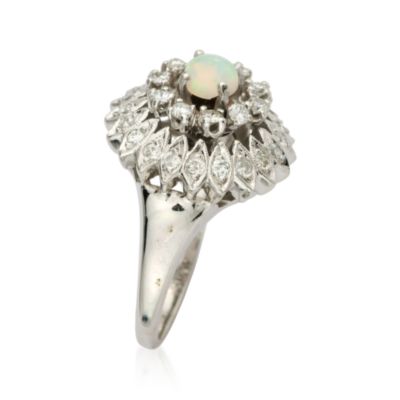C. 1950 Vintage .70 ct. t.w. Diamond Dome Ring With Opal In 14kt White Gold. Size 7.5 &mdash; Alt Image 2