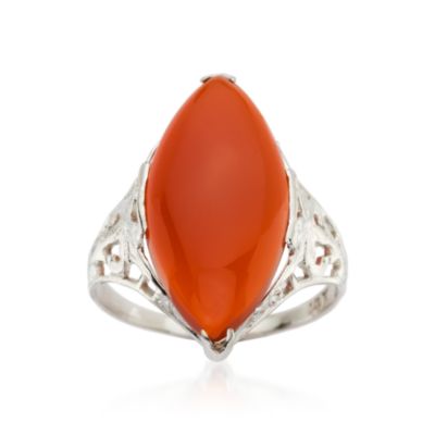C. 1950 Vintage Carnelian Dinner Ring In 14kt White Gold. Size 6 &mdash; Alt Image 1