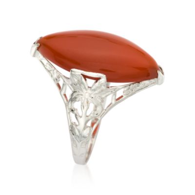 C. 1950 Vintage Carnelian Dinner Ring In 14kt White Gold. Size 6 &mdash; Alt Image 2
