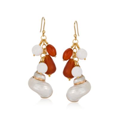 Italian Turbo Shell and Mixed Gem Earrings In Vermeil &mdash; Alt Image 1