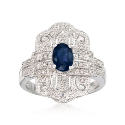 .90 Carat Sapphire and .10 ct. t.w. Diamond Ring in Sterling Silver &mdash; Alt Image 1