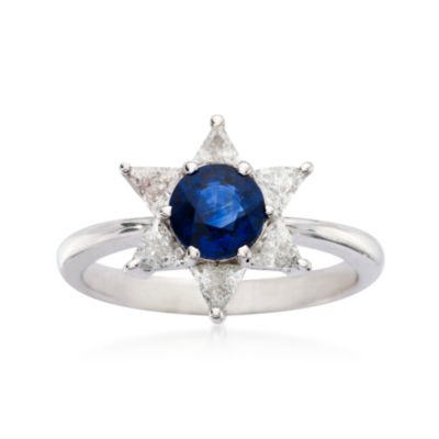 C. 1990 Vintage 1.80 Carat Sapphire and Diamond Star Ring   in 18kt White Gold. Size 6.5 &mdash; Alt Image 1