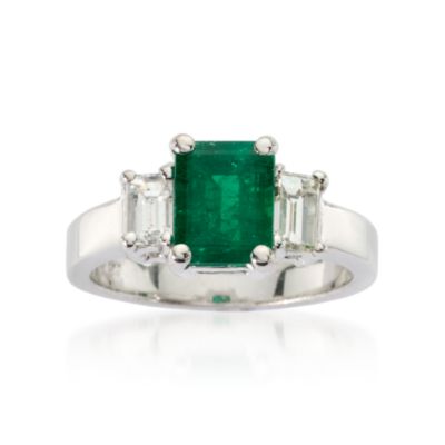 1.50 Carat Emerald Three-Stone Ring With Diamonds in 18kt White Gold &mdash; Alt Image 1