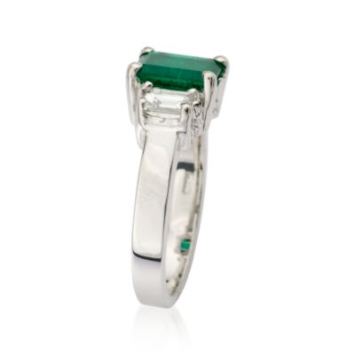 1.50 Carat Emerald Three-Stone Ring With Diamonds in 18kt White Gold &mdash; Alt Image 2