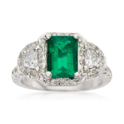 1.60 Carat Emerald Ring With Diamonds In 18kt White Gold  . Size 6 &mdash; Alt Image 1
