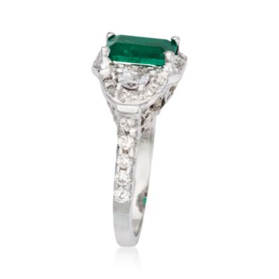 1.60 Carat Emerald Ring With Diamonds In 18kt White Gold  . Size 6 &mdash; Alt Image 2