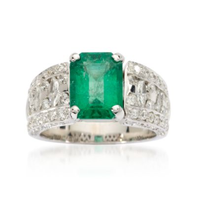 2.95 Carat Emerald Band Ring With Diamonds In 18kt White Gold. Size 7 &mdash; Alt Image 1