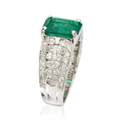 2.95 Carat Emerald Band Ring With Diamonds In 18kt White Gold. Size 7 &mdash; Alt Image 2