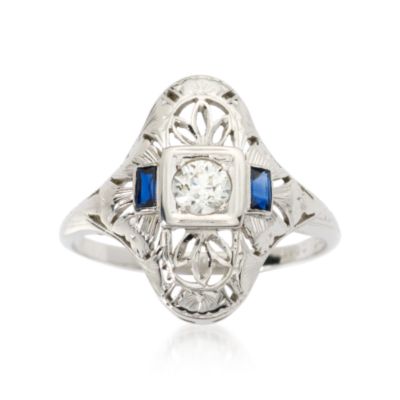 C. 1935. Vintage Diamond and Faux Sapphire Dinner Ring In 18kt White Gold. Size 7.5 &mdash; Alt Image 1