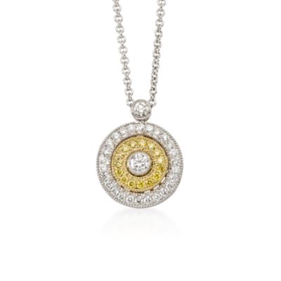 Simon G. .27 ct. t.w. White and Yellow Diamond Circle Pendant Necklace in 18kt Tri-Colored Gold. 18" &mdash; Alt Image 1