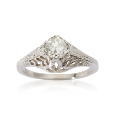 C. 1990. Vintage .75 Carat Diamond Filigree Engraved Ring in 14kt White Gold. Size 6.25 &mdash; Alt Image 1