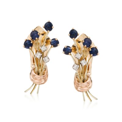 C. 1970. Vintage 1.50 ct. t.w. Sapphire and .25 ct. t.w. Diamond Earrings In 14kt Tri-Colored Gold &mdash; Alt Image 1