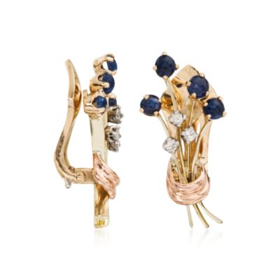 C. 1970. Vintage 1.50 ct. t.w. Sapphire and .25 ct. t.w. Diamond Earrings In 14kt Tri-Colored Gold &mdash; Alt Image 2