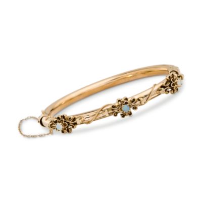 C. 1960. Vintage .45 ct. t.w. Opal Floral Bangle Bracelet In 14kt Yellow Gold. 6.5" &mdash; Alt Image 1