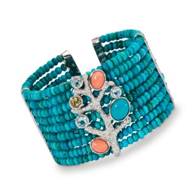 1.25 ct. t.w. Multi-Gem and Turquoise Cuff Bracelet In Sterling Silver &mdash; Alt Image 1