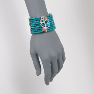 1.25 ct. t.w. Multi-Gem and Turquoise Cuff Bracelet In Sterling Silver &mdash; Alt Image 2