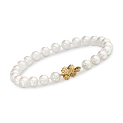 C. 2009 Vintage Tiffany Jewelry 6.5mm Cultured Pearl Bracelet In 18kt Yellow Gold. 7" &mdash; Alt Image 1