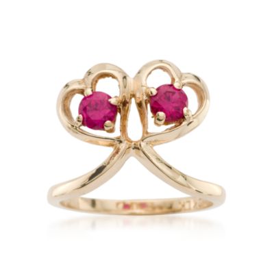 C. 1960 Vintage .70 ct. t.w. Faux Ruby Double Heart Ring In 10kt Yellow Gold. Size 5.75 &mdash; Alt Image 1