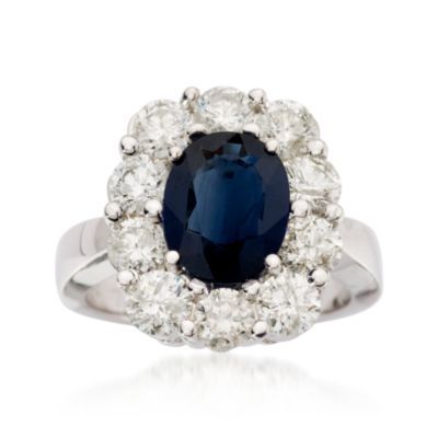3.35 Carat Sapphire and 2.50 ct. t.w. Diamond Ring in 18kt White Gold &mdash; Alt Image 1