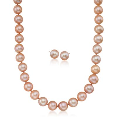 9-10mm Pink Pearl Necklace and Free Earrings With 14kt Yellow Gold Clasp and Posts &mdash; Alt Image 1
