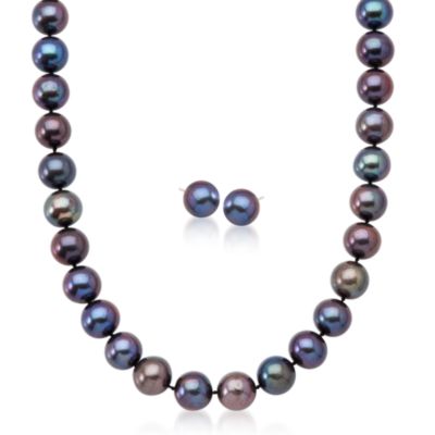 9-10mm Black Pearl Necklace and Free Earrings With 14kt Yellow Gold Clasp and Posts &mdash; Alt Image 1