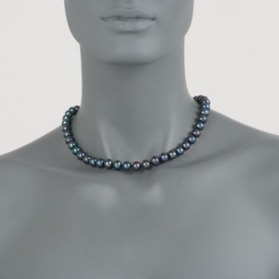 9-10mm Black Pearl Necklace and Free Earrings With 14kt Yellow Gold Clasp and Posts &mdash; Alt Image 2