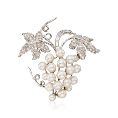 C. 1960 Vintage Cultured Pearl and Diamond Pin in Platinum  &mdash; Alt Image 1