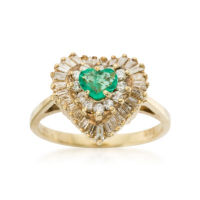 C. 1980 Vintage .38 Carat Emerald Heart Ring With Diamonds In 14kt Yellow Gold. Size 6 &mdash; Alt Image 1