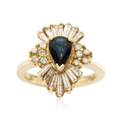 C. 1980 Vintage .60 Carat Sapphire and 1.00 ct. t.w. Diamond Ring in 14kt Yellow Gold. Size 5 &mdash; Alt Image 1