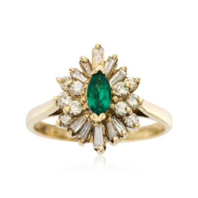 C. 1980 Vintage .25 Carat Faux Emerald Cluster Ring With Diamonds In 14kt Yellow Gold. Size 6 &mdash; Alt Image 1