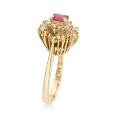 C. 1980 Vintage .30 Carat Ruby Cluster Ring With Diamonds In 14kt Yellow Gold. Size 6 &mdash; Alt Image 2