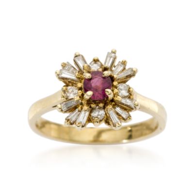 C. 1980. Vintage .25 Carat Ruby and .35 ct. t.w. Diamond Cluster Ring In 14kt Yellow Gold. Size 6.75 &mdash; Alt Image 1
