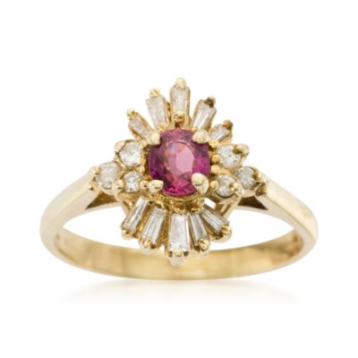 C. 1980 Vintage .47 Carat Ruby Cluster Ring With Diamonds in 14kt Yellow Gold. Size 6.5 &mdash; Alt Image 1