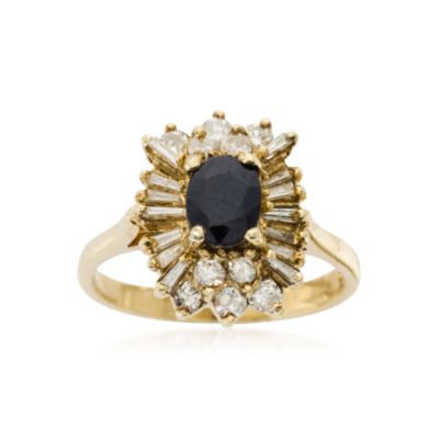 C. 1980. Vintage .90 Carat Sapphire and .60 ct. t.w. Diamond Cluster Ring in 14kt Yellow Gold. Size 6.5 &mdash; Alt Image 1