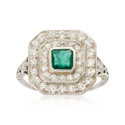 C. 1950 Vintage .50 Carat Emerald Ring With Diamonds In 18kt White Gold. Size 8.5 &mdash; Alt Image 1