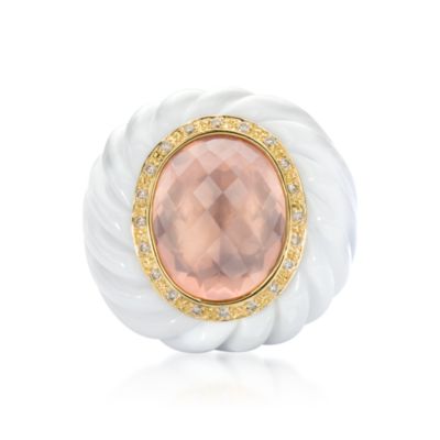 Rose Quartz and .20 ct. t.w. Diamond Ring In White Agate and 18kt Yellow Gold &mdash; Alt Image 1