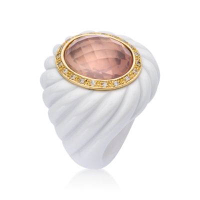 Rose Quartz and .20 ct. t.w. Diamond Ring In White Agate and 18kt Yellow Gold &mdash; Alt Image 2