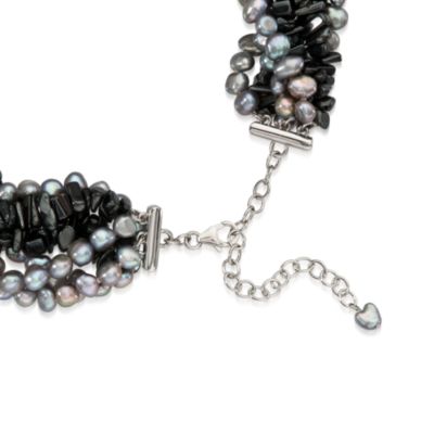 Gray Pearl and Hematite Torsade Necklace in Sterling Silver. 18" &mdash; Alt Image 2