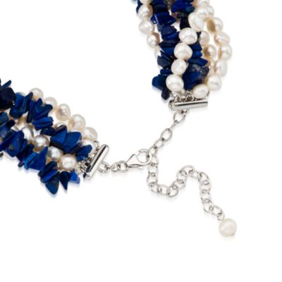 5-6mm Cultured Pearl and Lapis Torsade Necklace With Sterling Silver. 18" &mdash; Alt Image 3