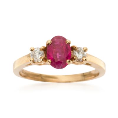 C. 1980 Vintage .70 Carat Ruby and Diamond Three-Stone Ring in 14kt Yellow Gold. Size 6 &mdash; Alt Image 1