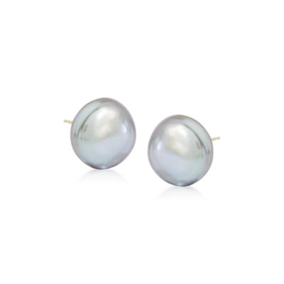 14mm Gray Cultured Pearl Earrings In 14kt White Gold &mdash; Alt Image 1