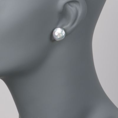14mm Gray Cultured Pearl Earrings In 14kt White Gold &mdash; Alt Image 2