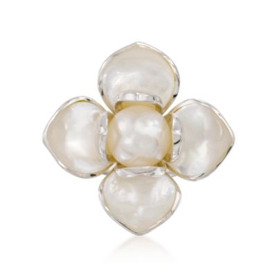 10-10.5mm Cultured Pearl and Mother-Of-Pearl Flower Ring in Sterling Silver &mdash; Alt Image 1